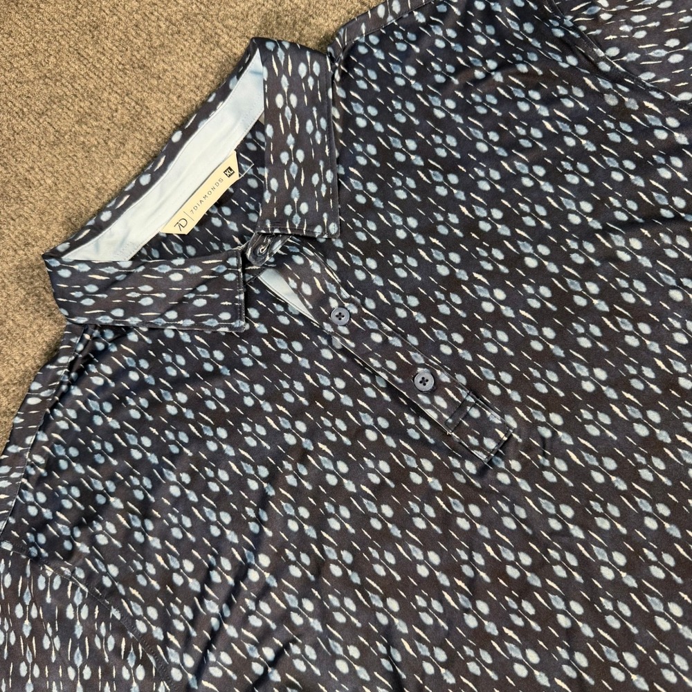 7 Diamonds Bellevue 4-Way Stretch Polo Shirt Mens XL Navy Blue Ikat #4262